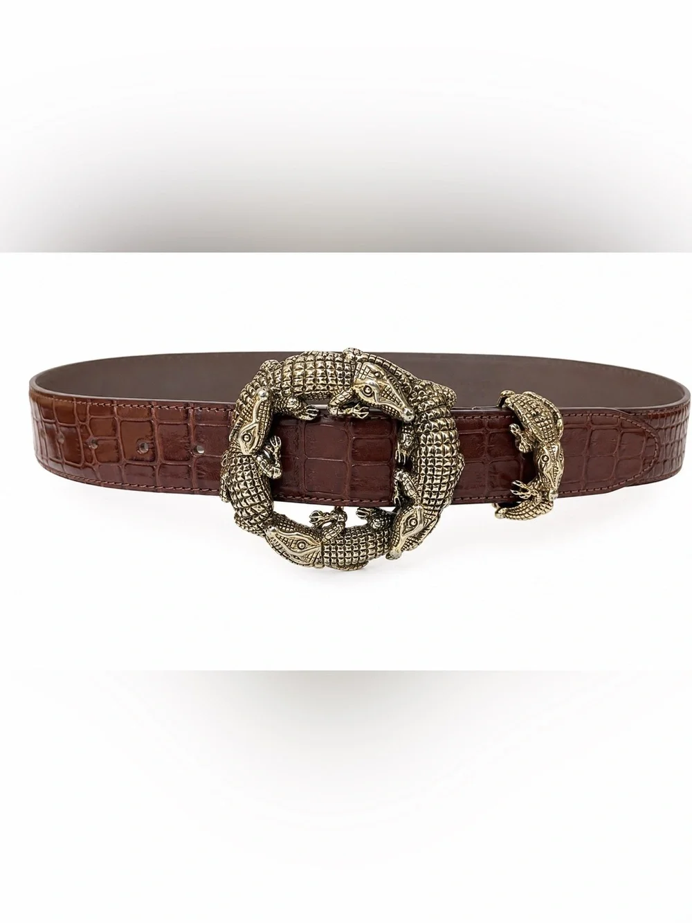 Statement Alligator Buckle Genuine Leather Belt Made in Italy Croc Embossed 32